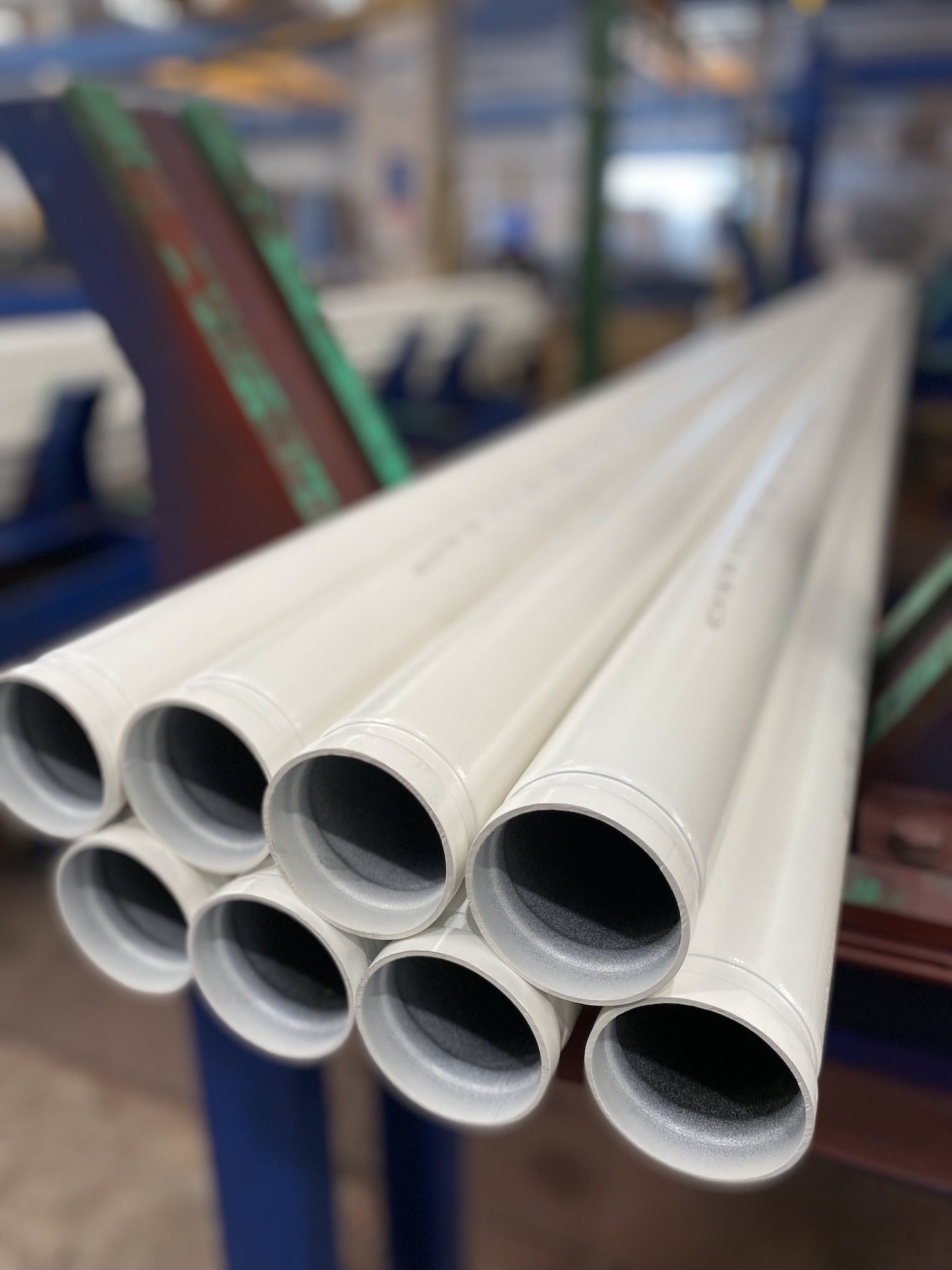 White painted steel pipes